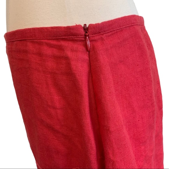 Moment By Moment Linen Asymmetrical Ribbon Detail Red Coral Midi Skirt US M - Picture 3 of 7